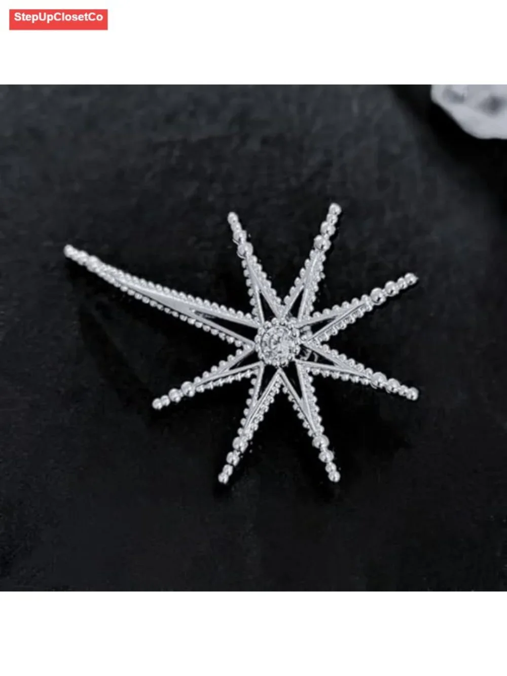 Celestial Octagram Star Brooch with Crystal Center, Pin for Women Men